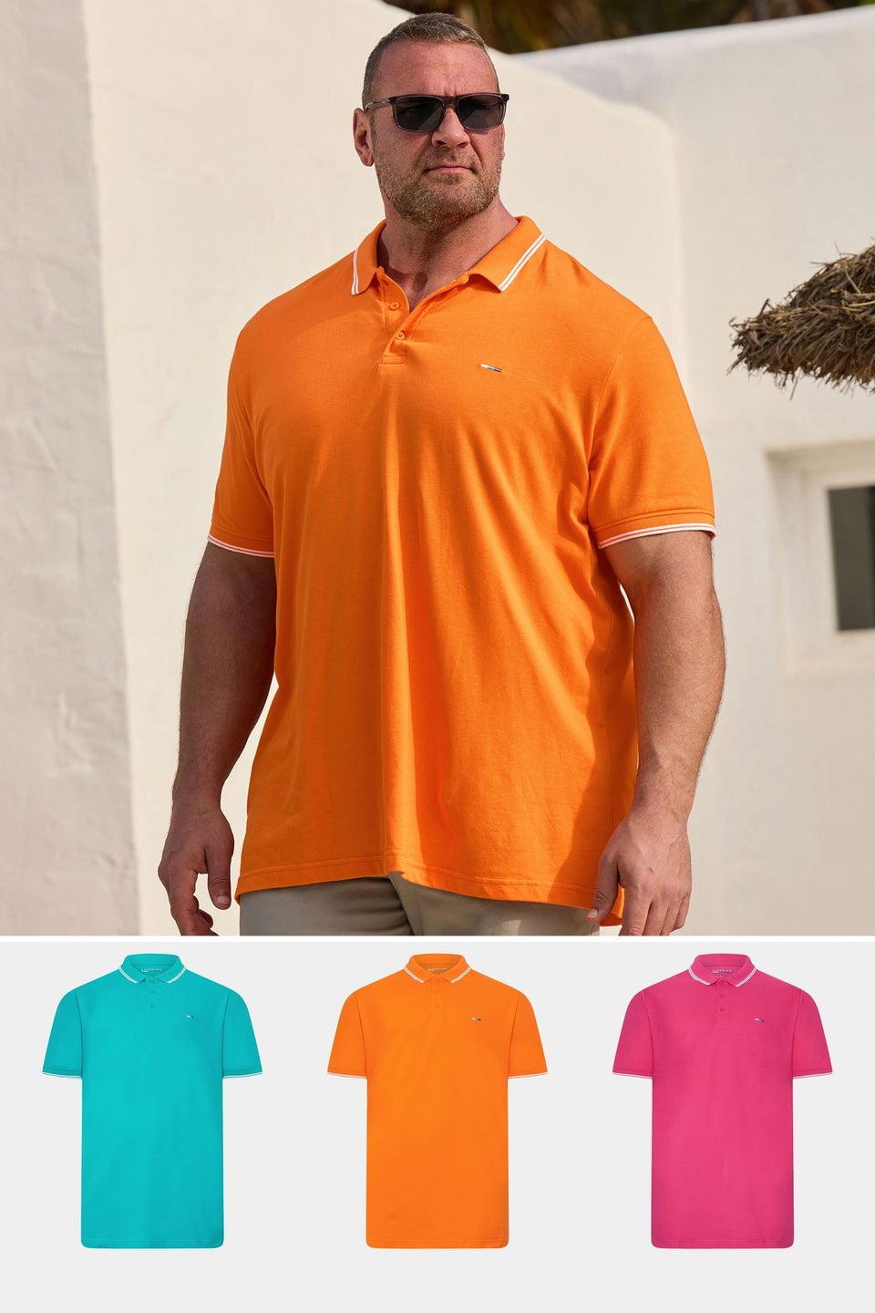 BadRhino 3 Pack Pink & Orange Tipped Polo Shirts