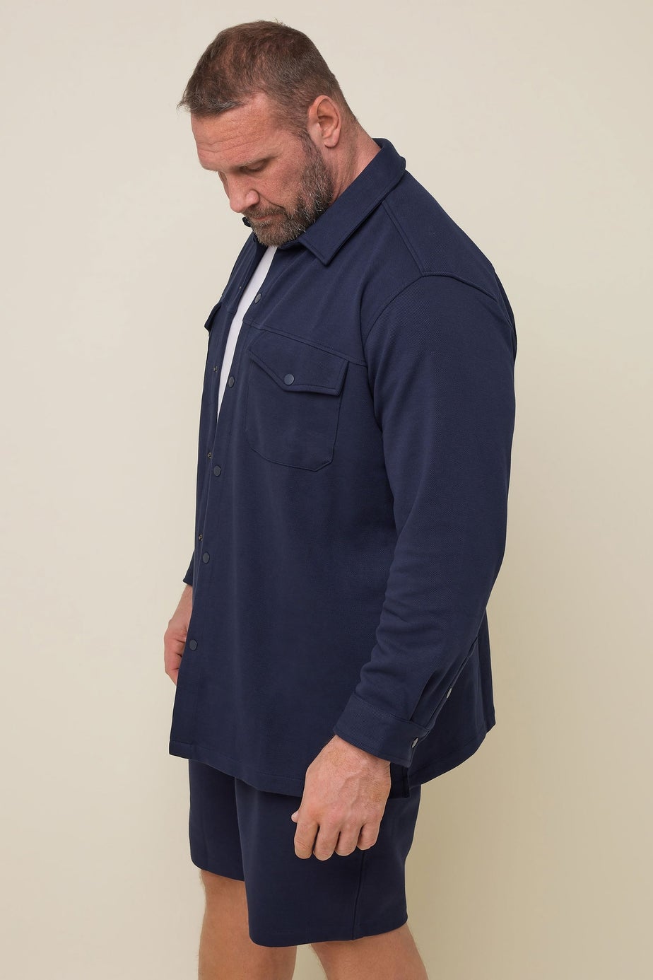 BadRhino Navy Blue Textured Jersey Shacket