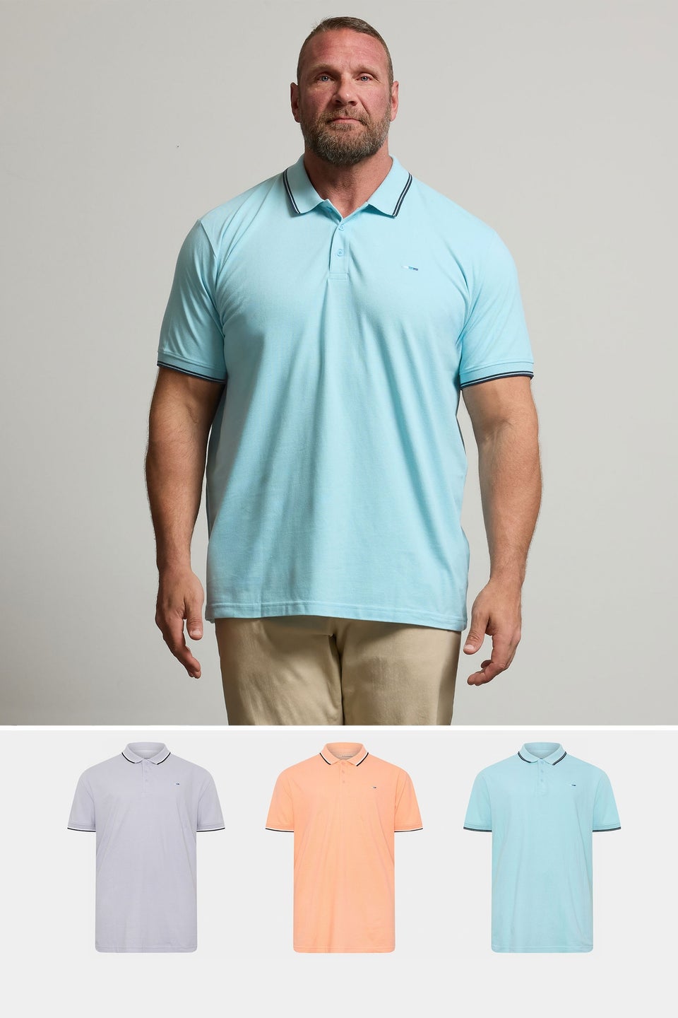 BadRhino 3 Pack Blue & Orange Tipped Polo Shirts