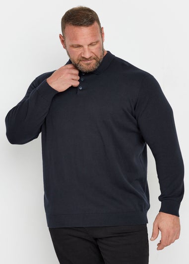 BadRhino Navy Blue Knitted Long Sleeve Polo Shirt