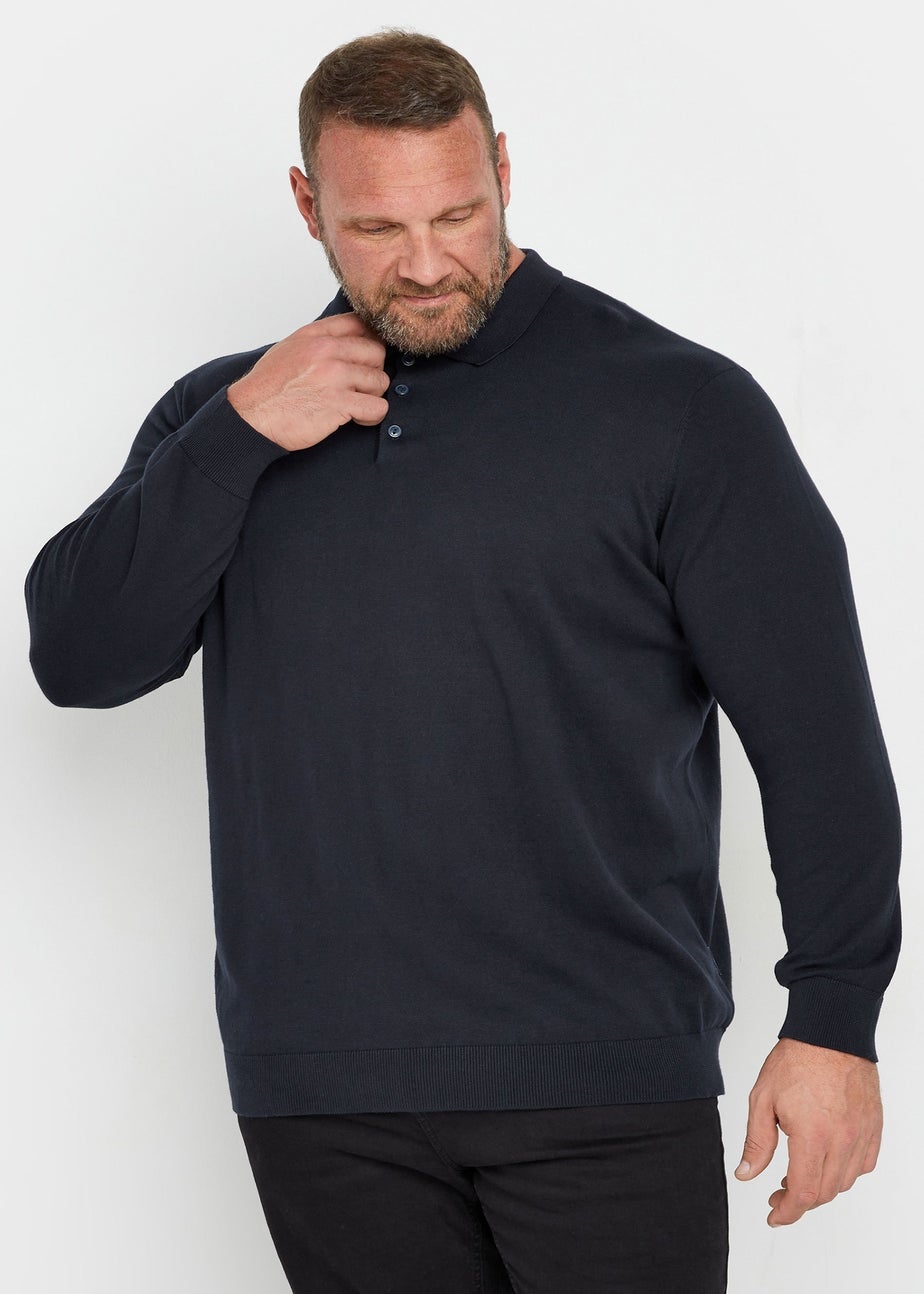 BadRhino Navy Blue Knitted Long Sleeve Polo Shirt
