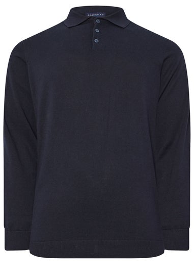BadRhino Navy Blue Knitted Long Sleeve Polo Shirt