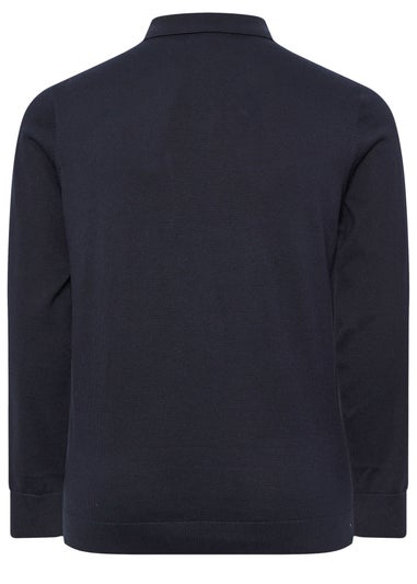 BadRhino Navy Blue Knitted Long Sleeve Polo Shirt