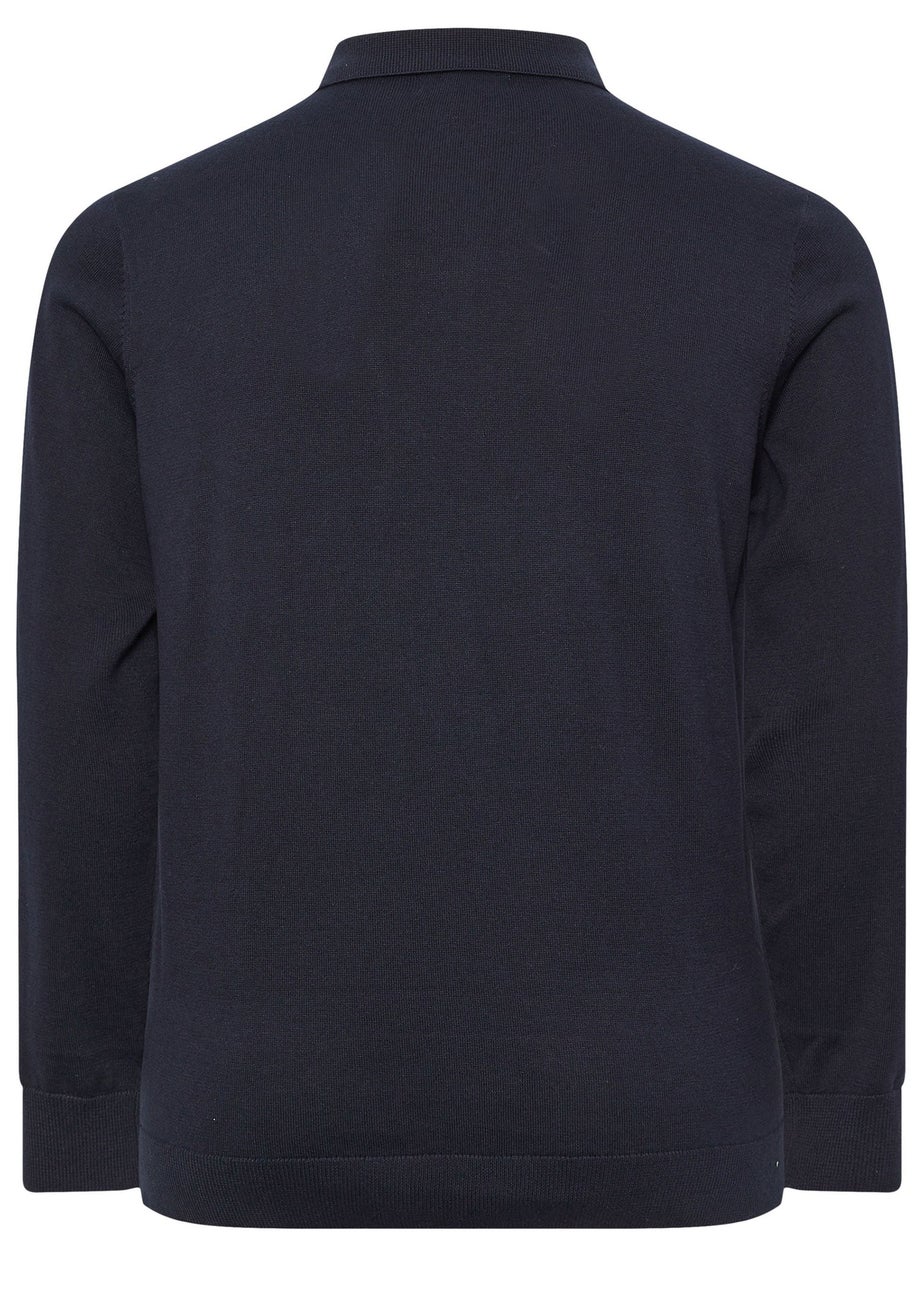 BadRhino Navy Blue Knitted Long Sleeve Polo Shirt
