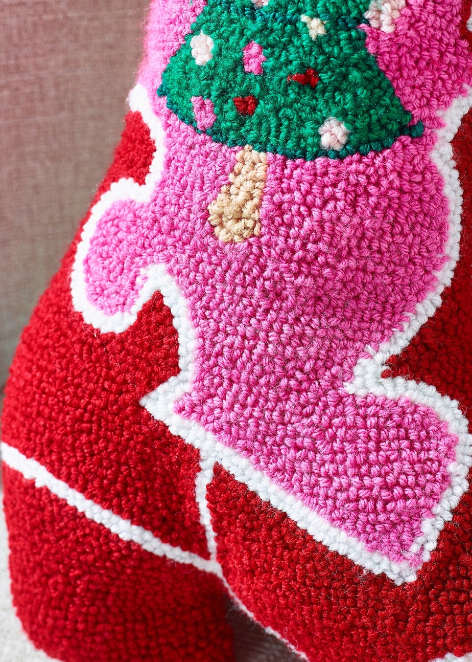 Catherine Lansfield Pink Santa's Howdy Christmas Boot Boucle 3D Shaped Cushion