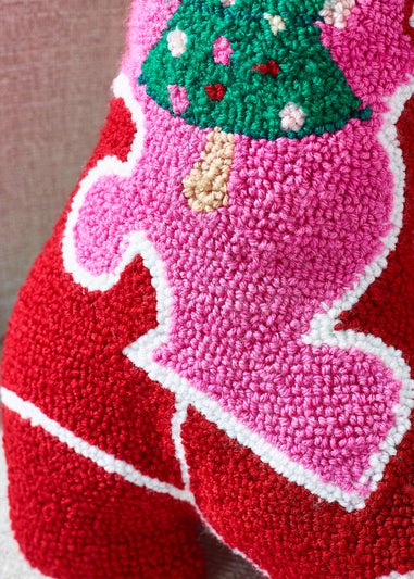 Catherine Lansfield Pink Santa's Howdy Christmas Boot Boucle 3D Shaped Cushion