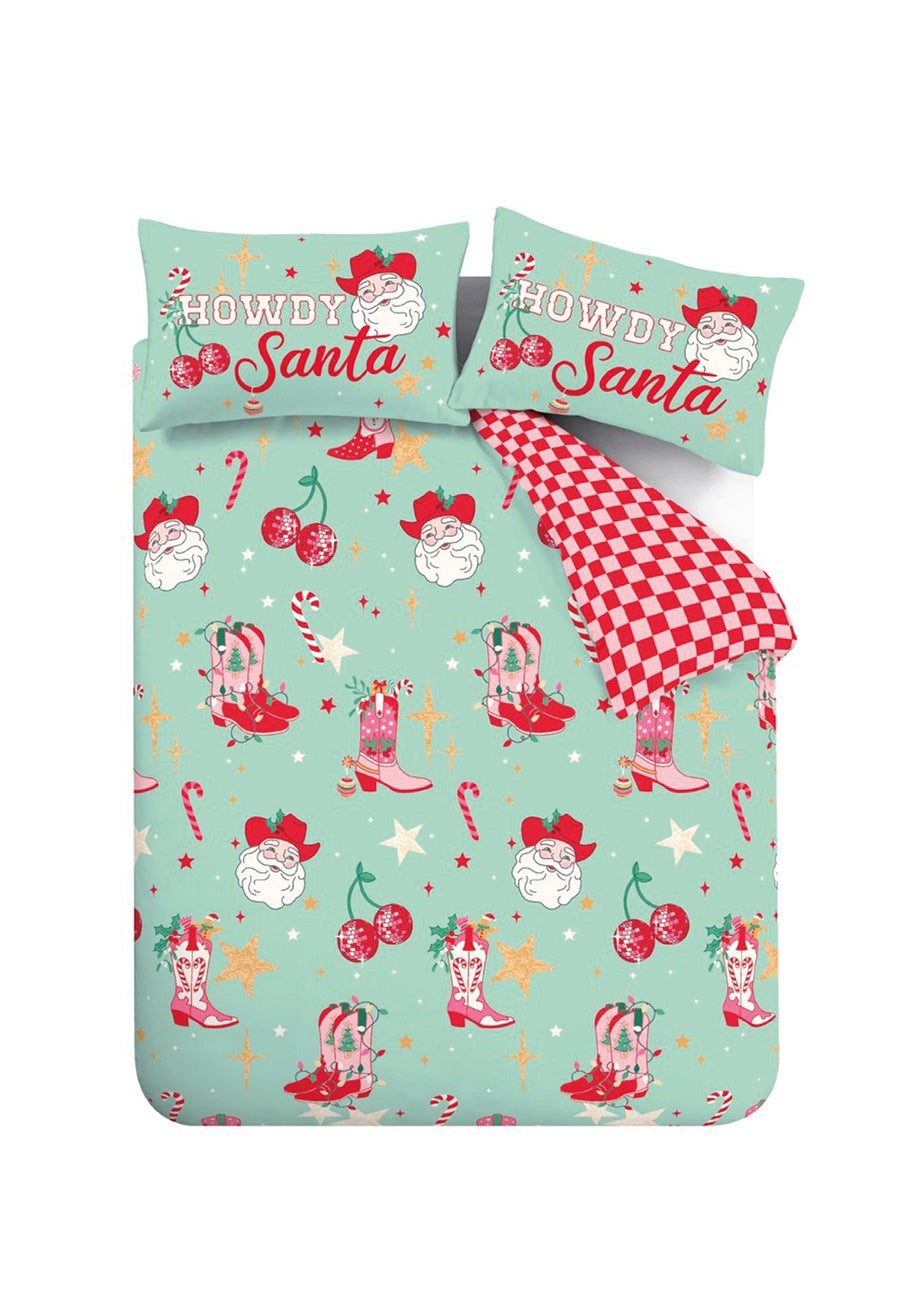 Catherine Lansfield Green Santa's Howdy Christmas Reversible Duvet Cover Set