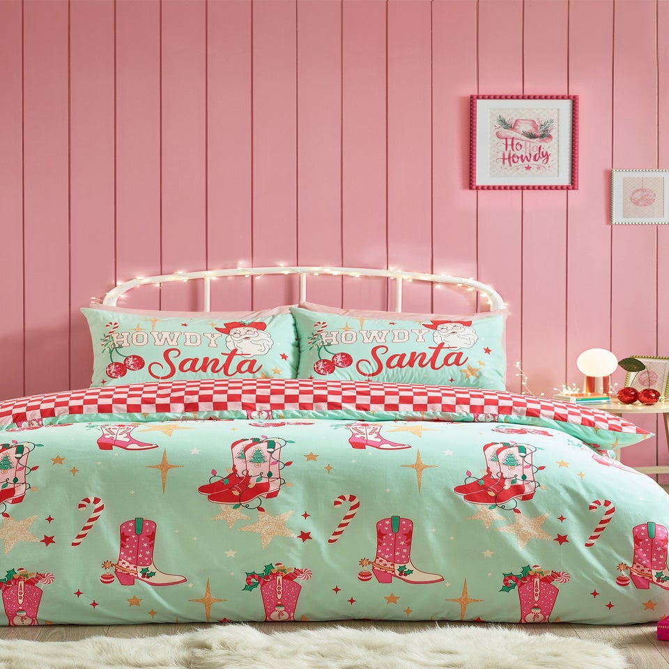 Catherine Lansfield Green Santa's Howdy Christmas Reversible Duvet Cover Set