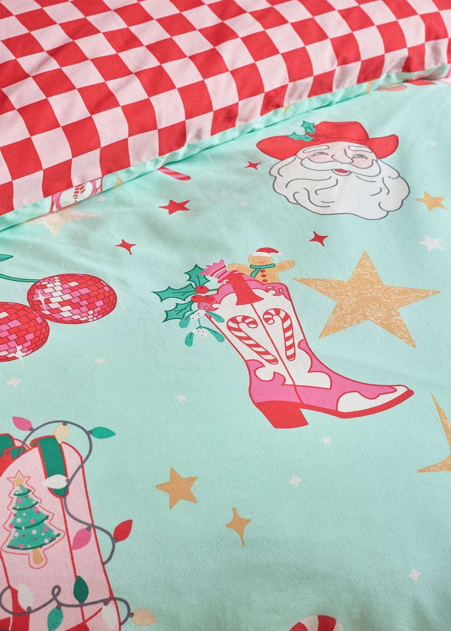 Catherine Lansfield Green Santa's Howdy Christmas Reversible Duvet Cover Set