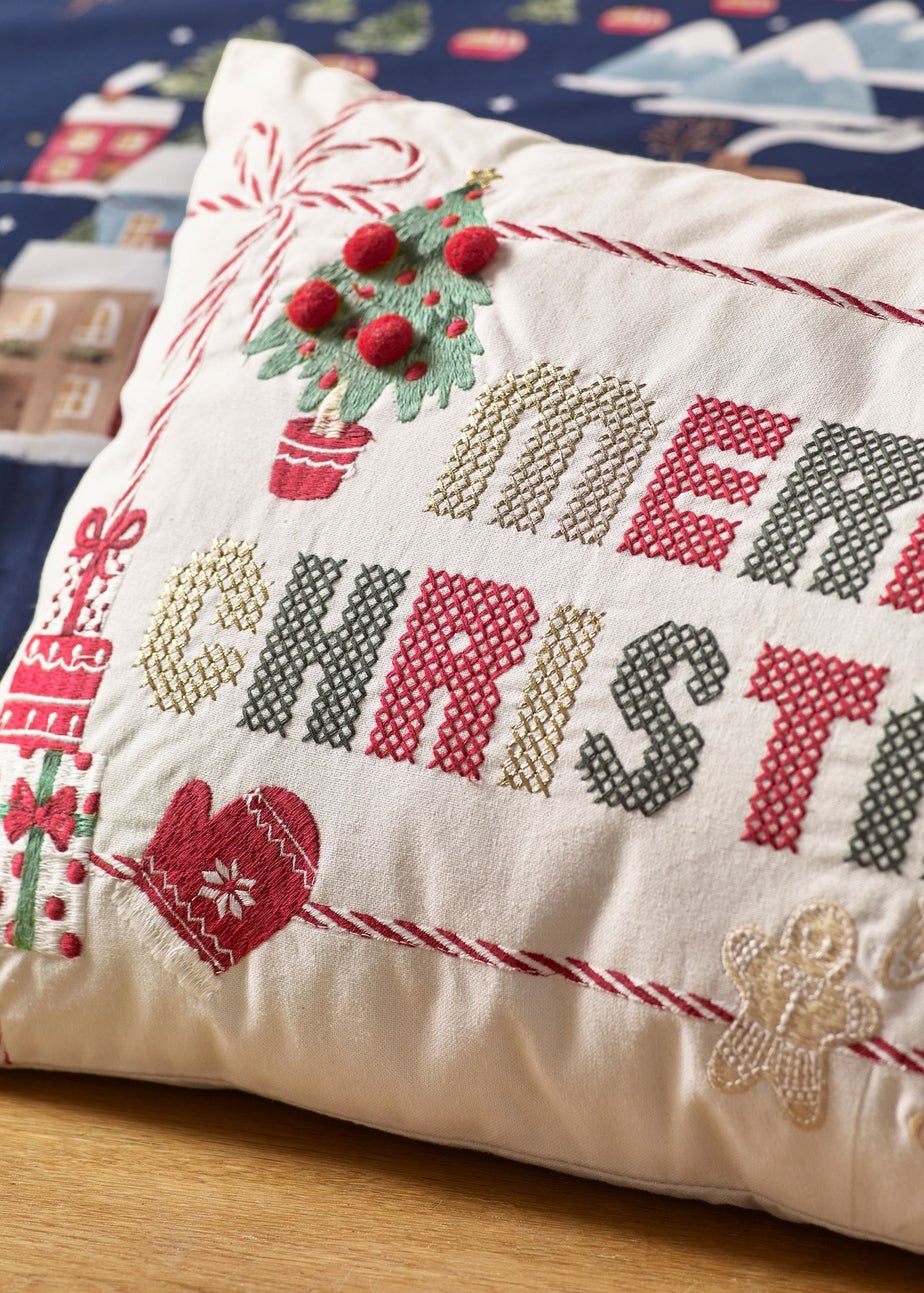 Catherine Lansfield Natural Merry Christmas Cross Stitch Cushion