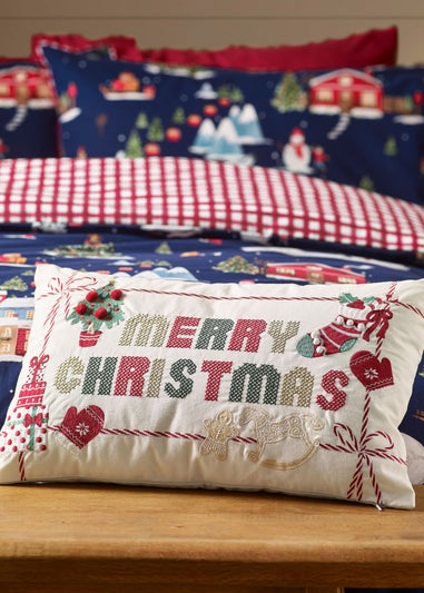 Catherine Lansfield Natural Merry Christmas Cross Stitch Cushion
