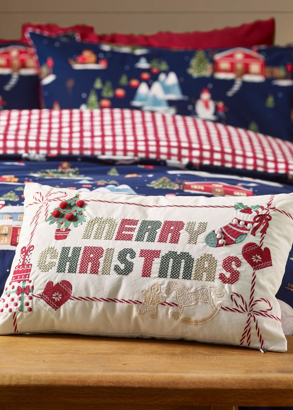 Catherine Lansfield Natural Merry Christmas Cross Stitch Cushion