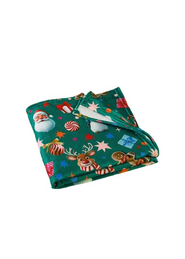 Catherine Lansfield Green Christmas Icons Cosy Fleece Blanket Throw