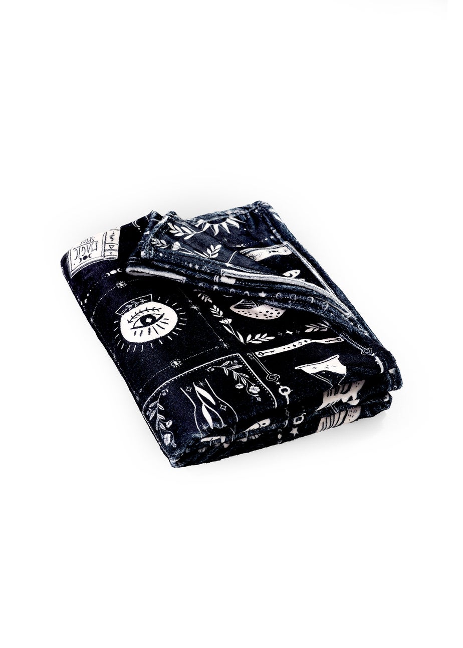 Catherine Lansfield Black Enchanted Witchcraft Cosy Fleece Blanket Throw