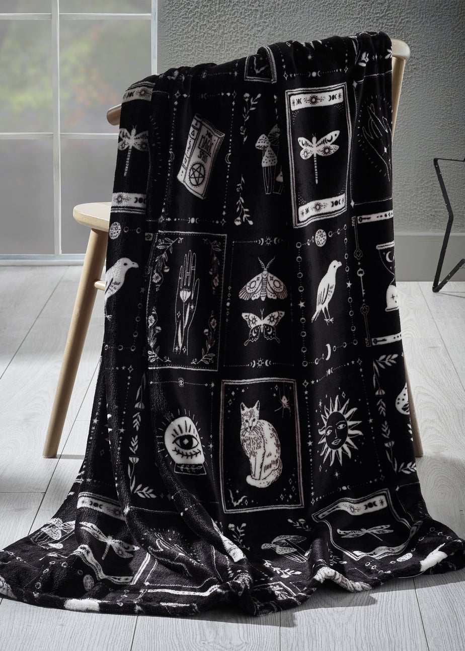 Catherine Lansfield Black Enchanted Witchcraft Cosy Fleece Blanket Throw