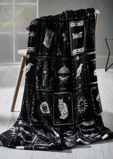 Catherine Lansfield Black Enchanted Witchcraft Cosy Fleece Blanket Throw