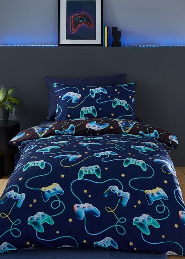 Catherine Lansfield Navy Christmas Gamer So Soft Reversible Duvet Cover Set