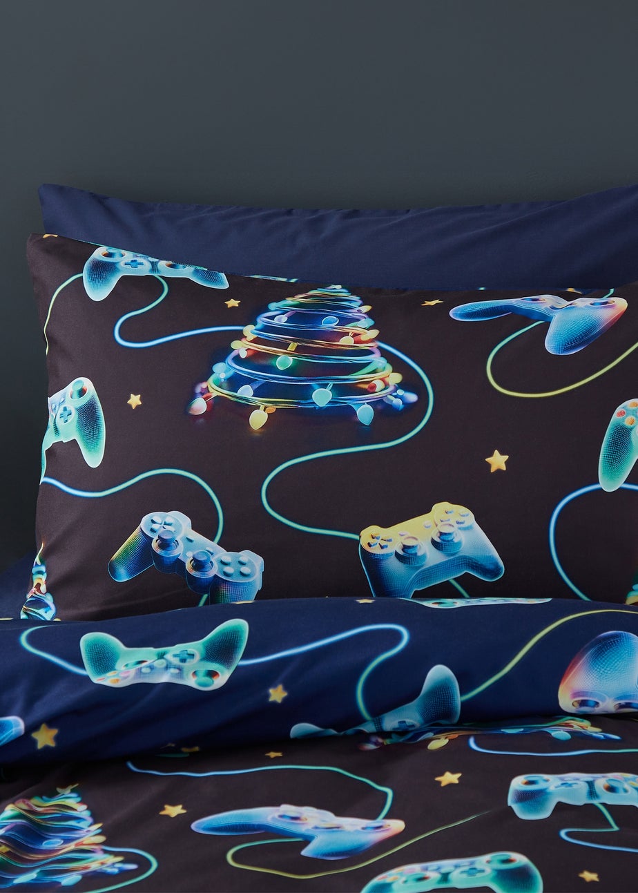 Catherine Lansfield Navy Christmas Gamer So Soft Reversible Duvet Cover Set