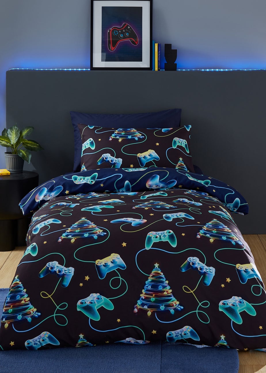 Catherine Lansfield Navy Christmas Gamer So Soft Reversible Duvet Cover Set