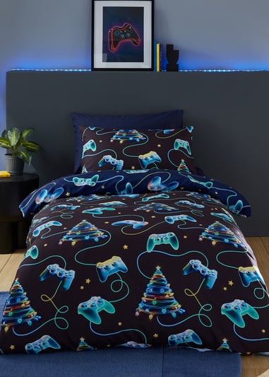 Catherine Lansfield Navy Christmas Gamer So Soft Reversible Duvet Cover Set
