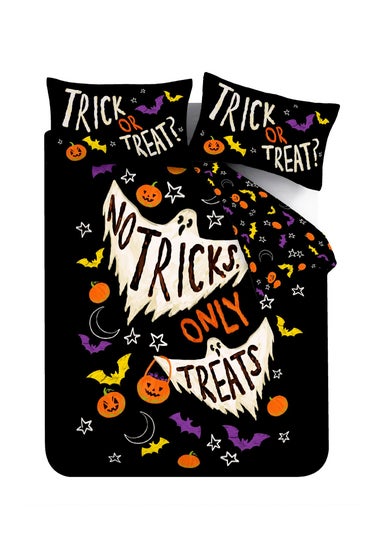 Catherine Lansfield Black Halloween Trick or Treat Reversible Duvet Cover Set
