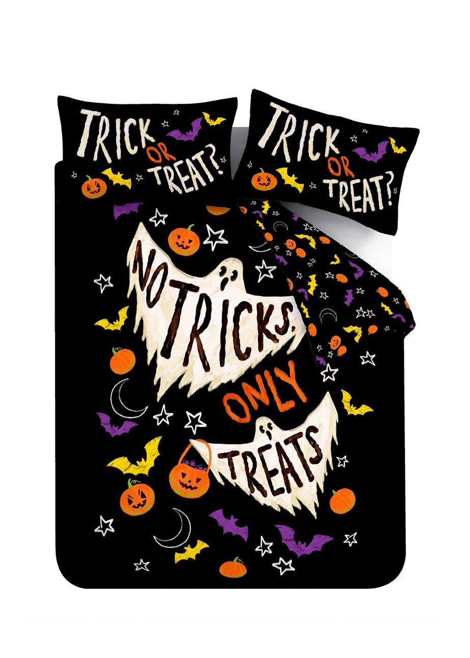 Catherine Lansfield Black Halloween Trick or Treat Reversible Duvet Cover Set