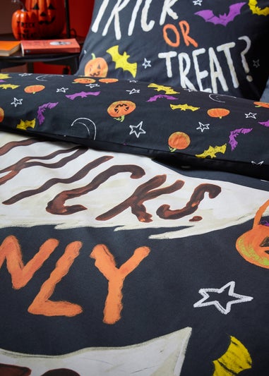 Catherine Lansfield Black Halloween Trick or Treat Reversible Duvet Cover Set