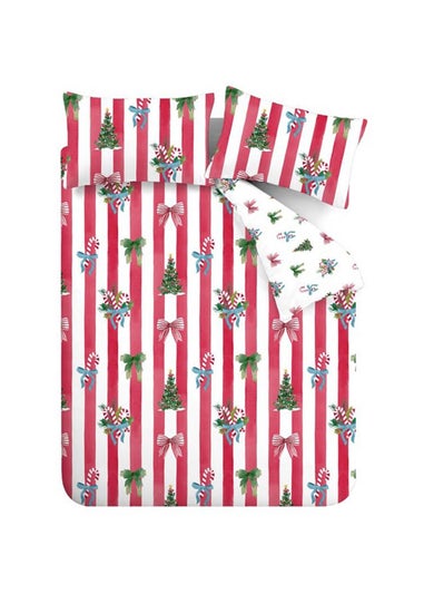 Catherine Lansfield Red Christmas Stripe Reversible Duvet Cover Set