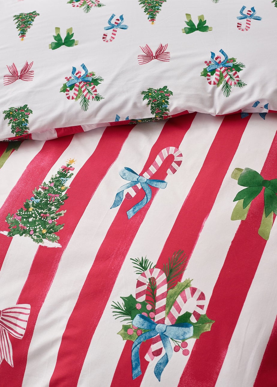 Catherine Lansfield Red Christmas Stripe Reversible Duvet Cover Set