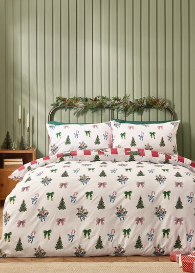 Catherine Lansfield Red Christmas Stripe Reversible Duvet Cover Set