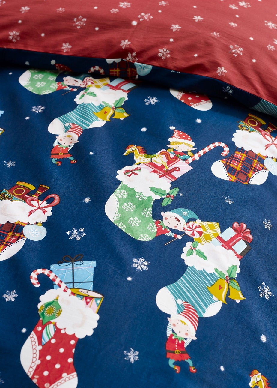 Catherine Lansfield Navy Christmas Elves Cotton Rich Duvet Cover Set