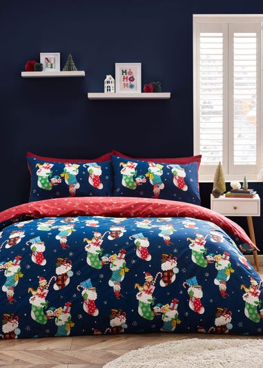 Catherine Lansfield Navy Christmas Elves Cotton Rich Duvet Cover Set