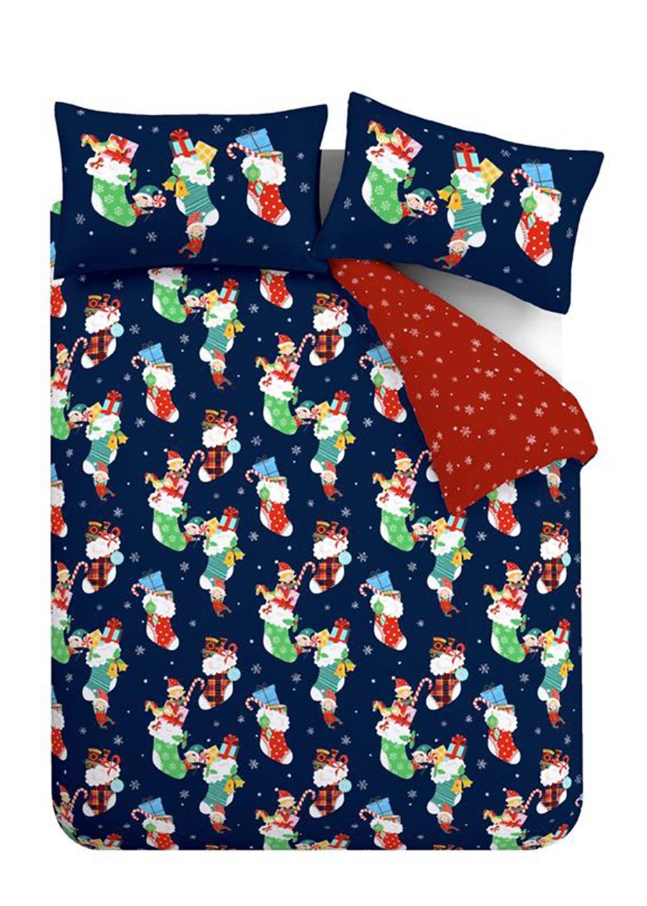 Catherine Lansfield Navy Christmas Elves Cotton Rich Duvet Cover Set