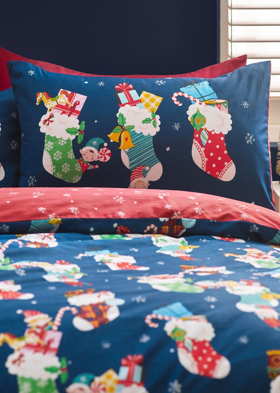 Catherine Lansfield Navy Christmas Elves Cotton Rich Duvet Cover Set