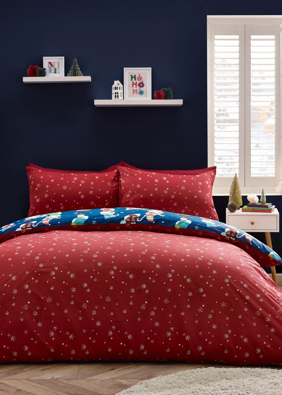Catherine Lansfield Navy Christmas Elves Cotton Rich Duvet Cover Set