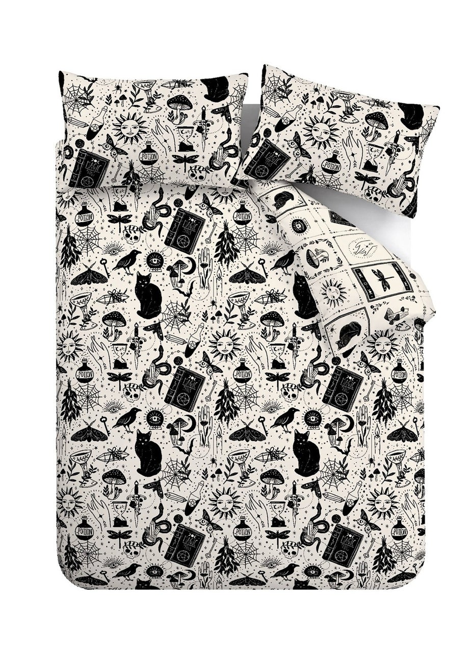 Catherine Lansfield Black Enchanted Witchcraft Reversible Duvet Cover Set