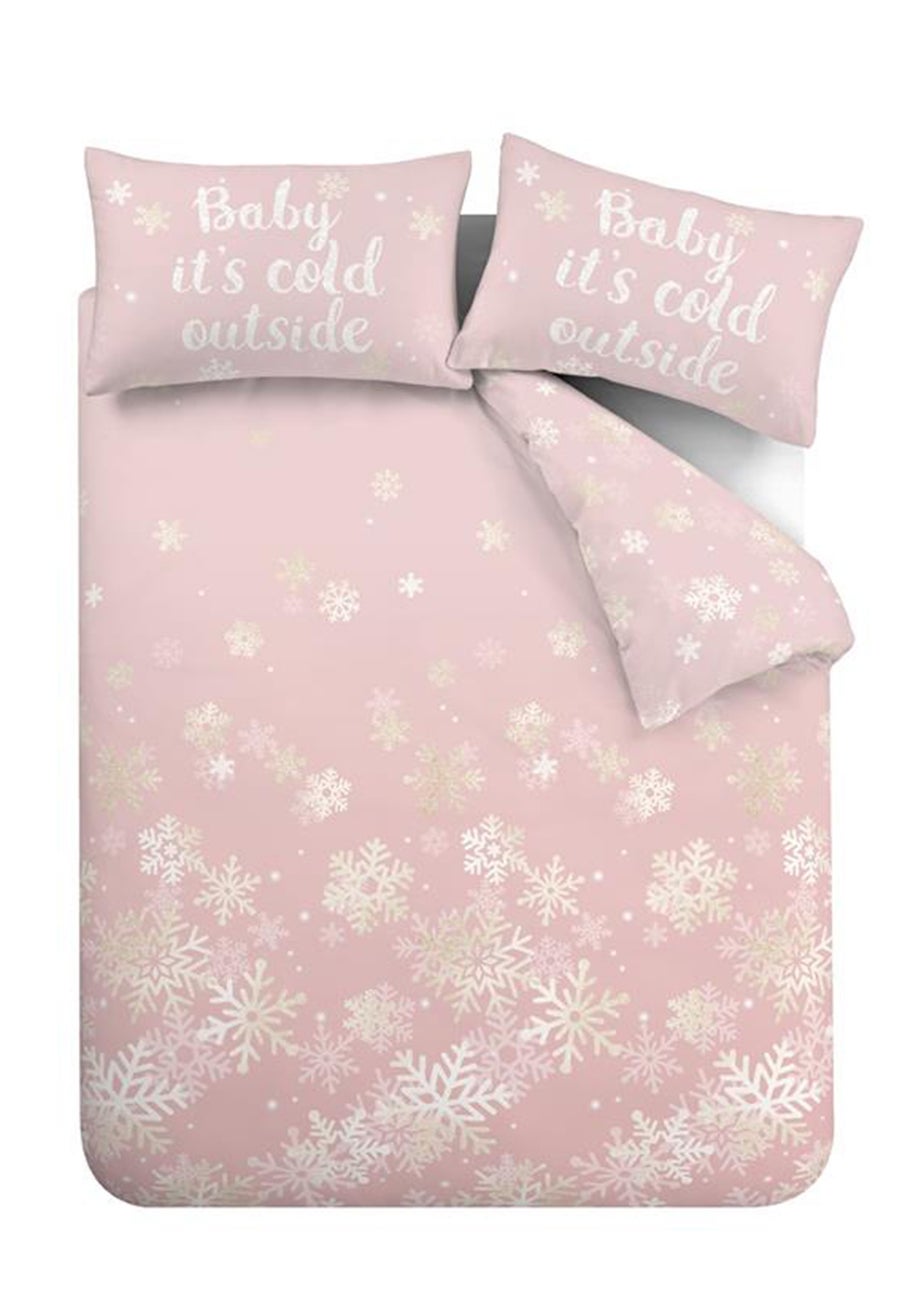 Catherine Lansfield Pink Christmas Baby It's Cold Outside Reversible Duvet Cover Set