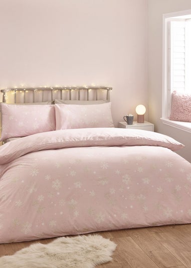 Catherine Lansfield Pink Christmas Baby It's Cold Outside Reversible Duvet Cover Set