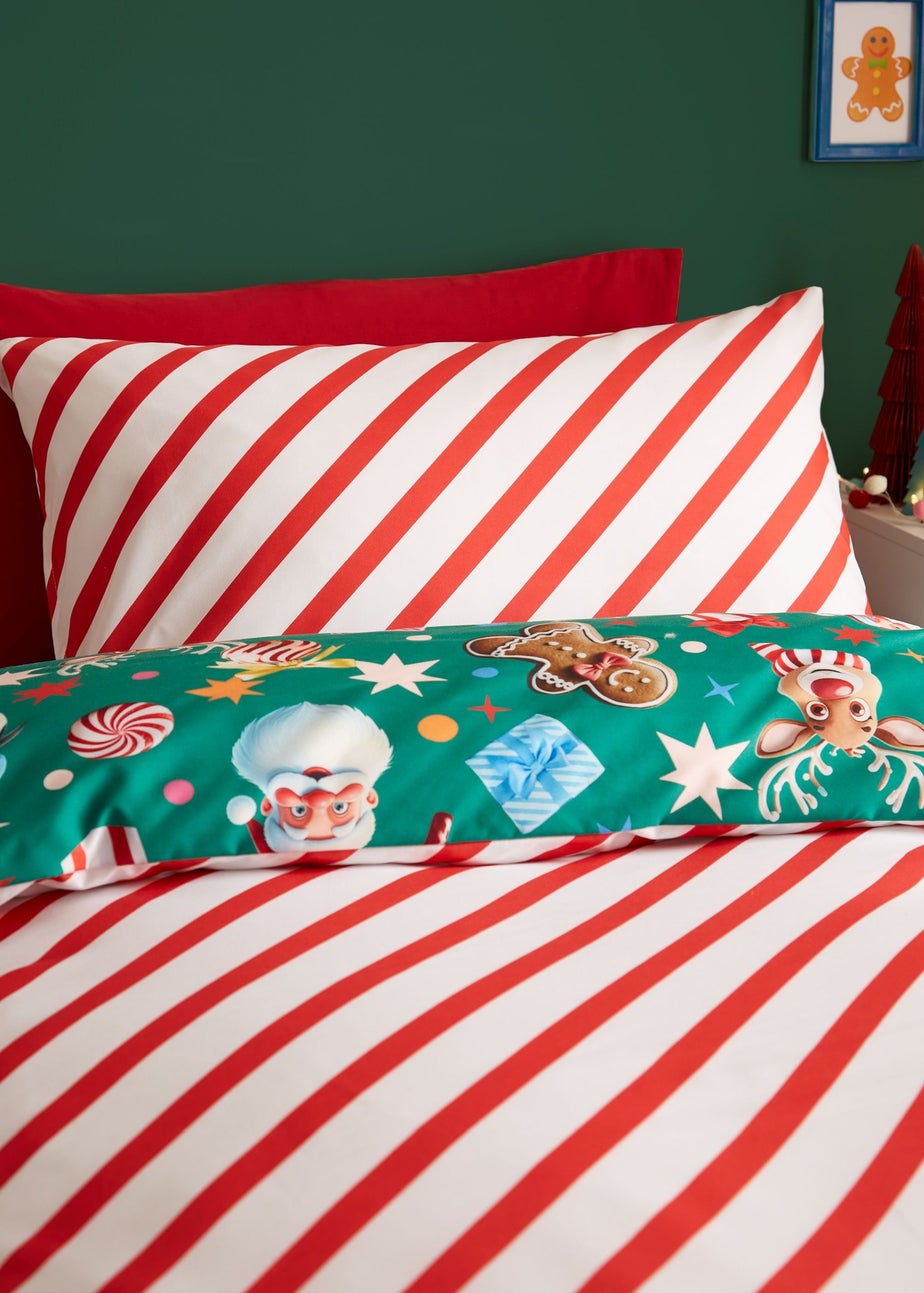 Catherine Lansfield Green Christmas Icons So Soft Reversible Duvet Cover Set