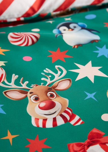 Catherine Lansfield Green Christmas Icons So Soft Reversible Duvet Cover Set