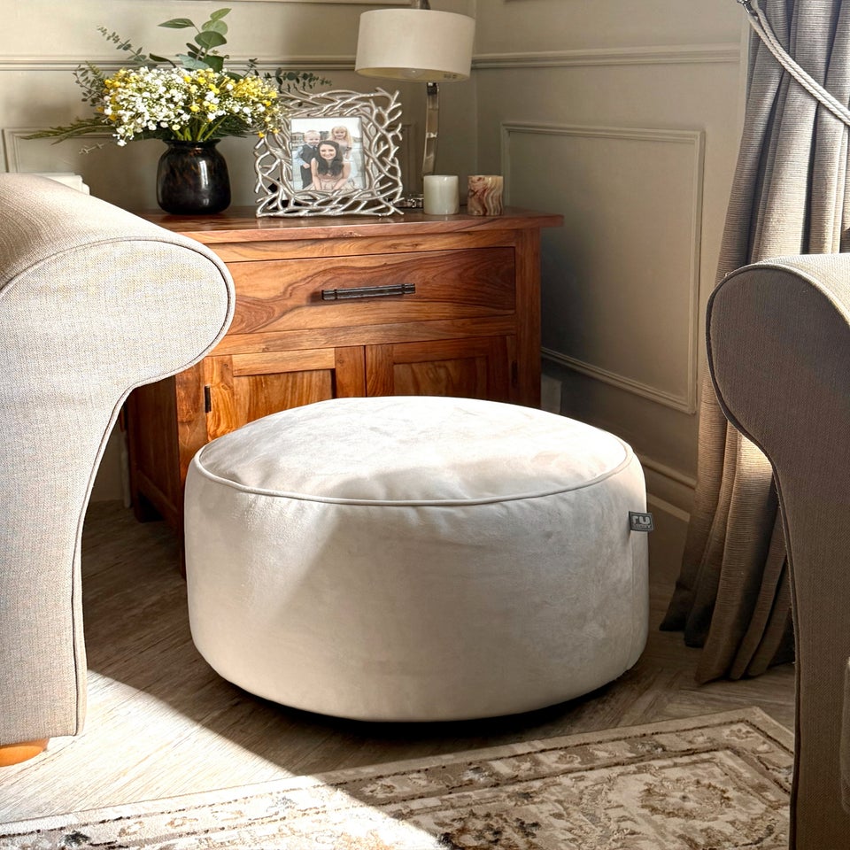 rucomfy Velvet Pouffe Cream Beanbag