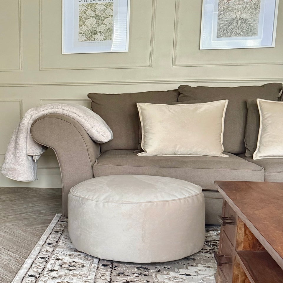 rucomfy Velvet Pouffe Cream Beanbag