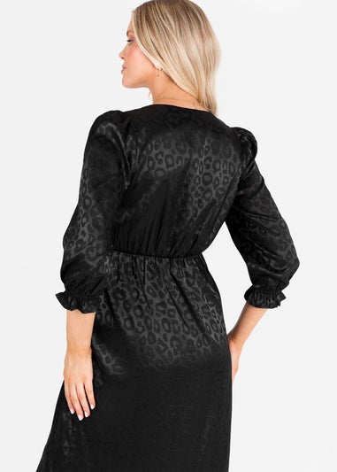 Lovedrobe Black Animal Jacquard Tie Neck High-Low Hem Dress