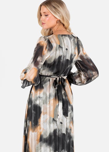 Lovedrobe Faux Wrap Black/Off White Long Sleeve Tie Back Midaxi Dress