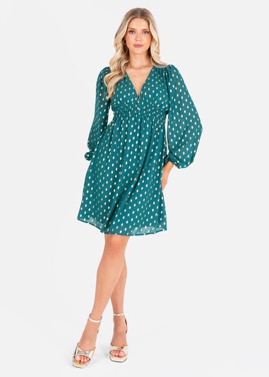 Lovedrobe Green Long Sleeve V Neck Mini Dress