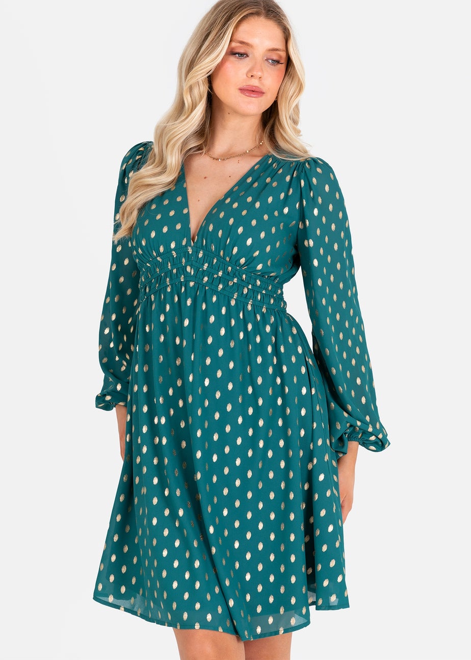 Lovedrobe Green Long Sleeve V Neck Mini Dress