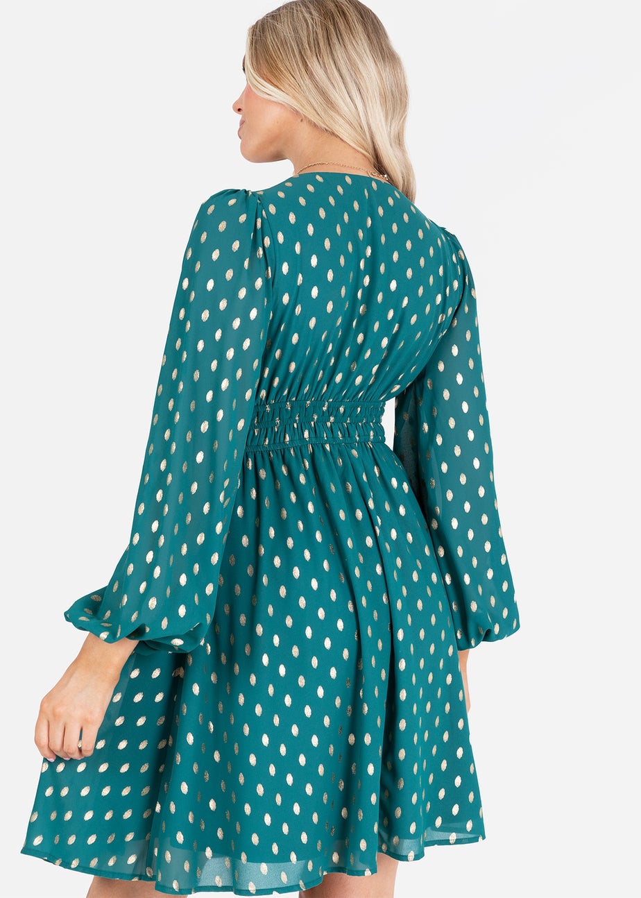 Lovedrobe Green Long Sleeve V Neck Mini Dress