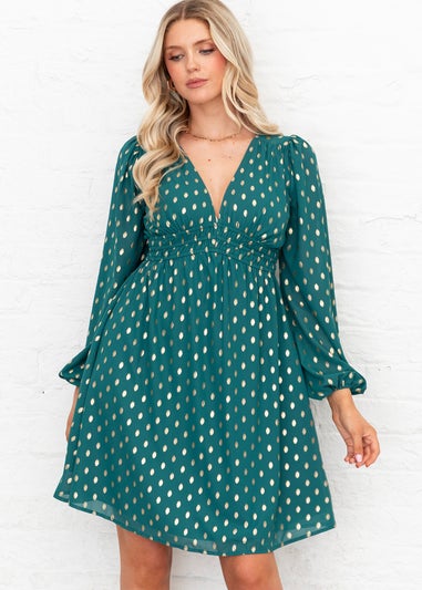 Lovedrobe Green Long Sleeve V Neck Mini Dress