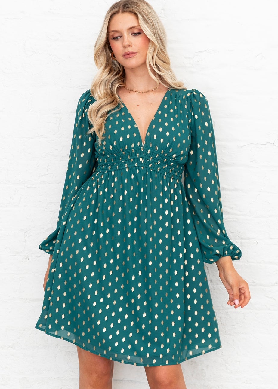 Lovedrobe Green Long Sleeve V Neck Mini Dress