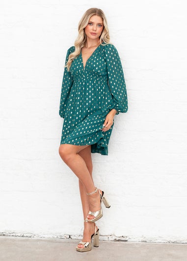Lovedrobe Green Long Sleeve V Neck Mini Dress